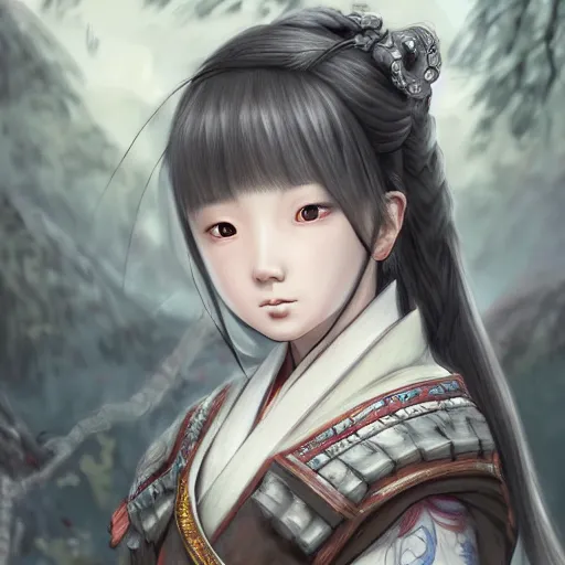 Image similar to ultra-detailed, amazing details, grayish palette, Three Kingdoms vibes and Tao vibes, HD semirealistic anime CG concept art digital painting of a Japanese schoolgirl, by a Chinese artist at ArtStation, by Huang Guangjian, Fenghua Zhong, Ruan Jia, Xin Jin and Wei Chang. Realistic artwork of a Chinese videogame, gentle an harmonic colors.