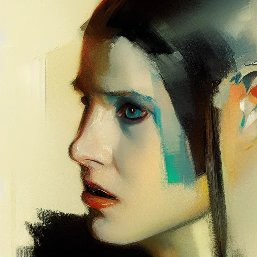 Image similar to portrait of rachael from bladerunner by jeremy mann and edward hopper