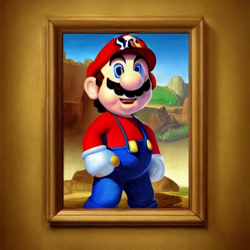 Prompt: a beautiful painted portrait of super mario renaissance painting by da vinci featured on artstation