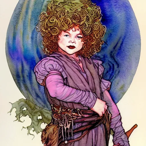 Image similar to a realistic and atmospheric watercolour fantasy character concept art portrait of shirley temple as a druidic warrior wizard looking at the camera with an intelligent gaze by rebecca guay, michael kaluta, charles vess and jean moebius giraud