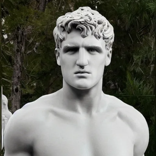 Image similar to a realistic detailed photo of boxer jake paul as a marble statue, blank stare, mouth agape