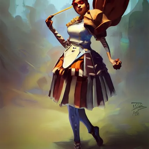 Image similar to greg manchess portrait painting of partially armored alice in wonderland as overwatch character, medium shot, asymmetrical, profile picture, organic painting, sunny day, matte painting, bold shapes, hard edges, street art, trending on artstation, by huang guangjian, gil elvgren, ruan jia, randy vargas, greg rutkowski