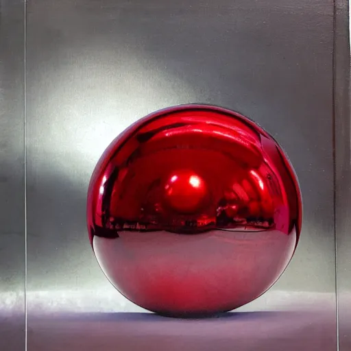 Prompt: chrome spheres on a red cube by mick mcginty