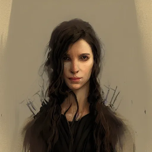 Image similar to portrait of an woman by Greg Rutkowski, she is about 20 years old, pretty, long brown wavy hair, scar near her mouth that makes her look like she's smiling all the time, wearing black sith robes, Star Wars Expanded Universe, highly detailed portrait, digital painting, artstation, concept art, smooth, sharp foccus ilustration, Artstation HQ