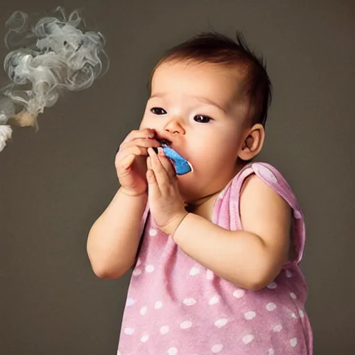 Prompt: infant with smoke coming out of their mouth