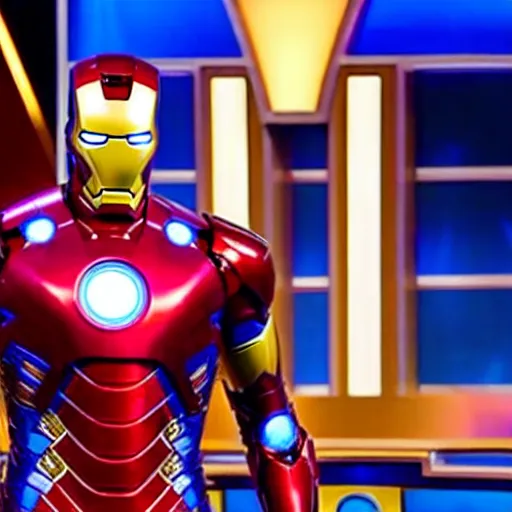 Image similar to film still of Steve Harvey as Iron Man, hosting Family Feud