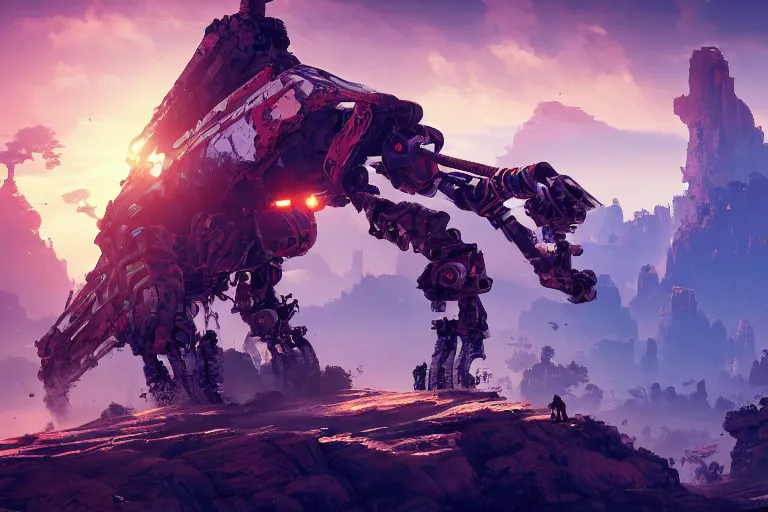 Image similar to rockbreaker machine mecanical creature robot of horizon forbidden west horizon zero dawn bioluminiscence global illumination ray tracing hdr fanart arstation by ian pesty and alena aenami artworks in 4 k