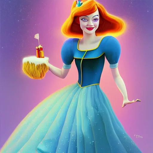 Image similar to digital painting of Emma Stone as a Disney princess wearing snow white's dress, Pixar style, professional studio lightening, volumetric lightening, photorealism by Tristan Eaton Stanley Artgerm and Tom Bagshaw