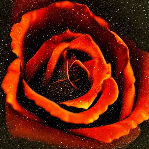 Prompt: award - winning macro of a beautiful rose made of nebulae and molten lava on black background by harold davis, georgia o'keeffe and harold feinstein, highly detailed, hyper - realistic, inner glow, trending on deviantart, artstation and flickr, nasa space photography, national geographic