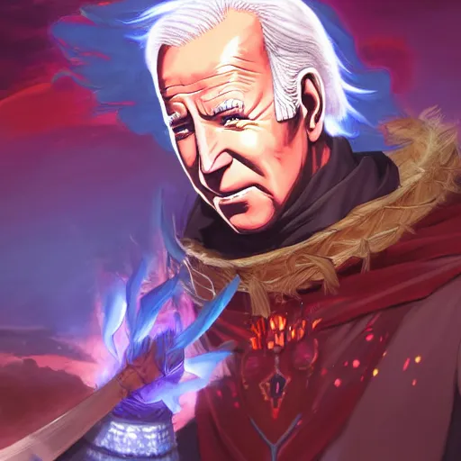 Image similar to anime portrait of Joe biden as a shaman yedi using dark force to eliminate trump as an anime antagonist by Stanley Artgerm Lau, WLOP, Rossdraws, James Jean, Andrei Riabovitchev, Marc Simonetti, and Sakimichan, trending on artstation