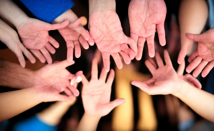 Prompt: photograph of hands lots of hands, one point perspective, 1-point perspective, tilt shift, sigma 85mm f/1.4, 4k, depth of field, high resolution, 4k, 8k, hd, full color