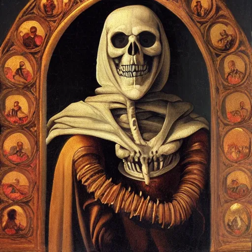 Prompt: renaissance portrait painting of Skeletor