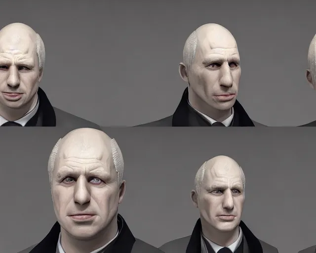 Image similar to boris johnson is voldemort, character art, by various concept artists, redshift render, hyperrealistic face, photorealistic render