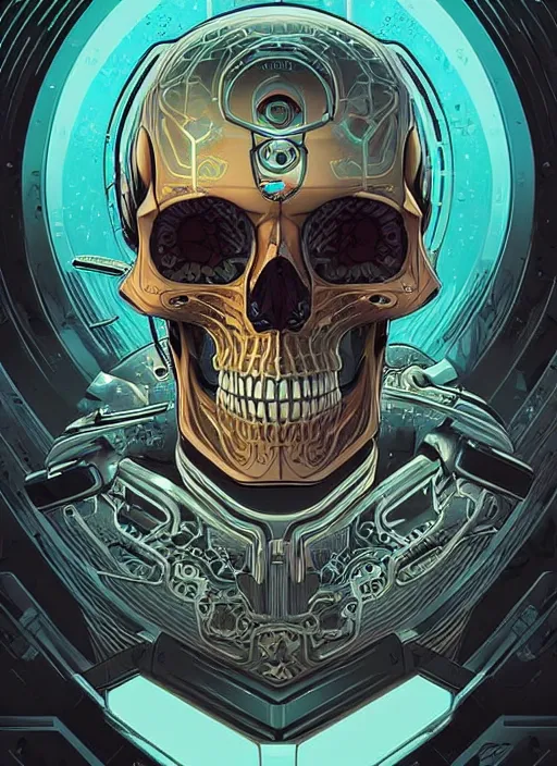 Prompt: a stylish cyborg skull from the future | digital art by dan mumford and peter mohrbacher | highly detailed | in the style of art deco