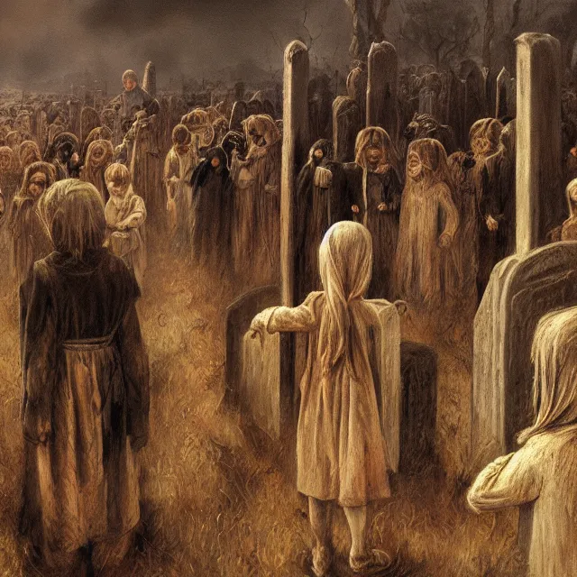 Image similar to a painting of the children of the grave by johfra bosschart, dark fantasy art, high detail, trending on artstation