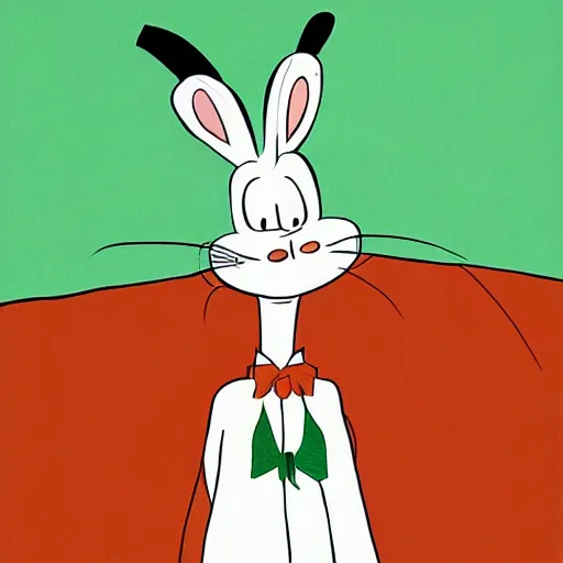 Image similar to contemporary graphic design portrait of bugs bunny in a cow costume, by paul rand