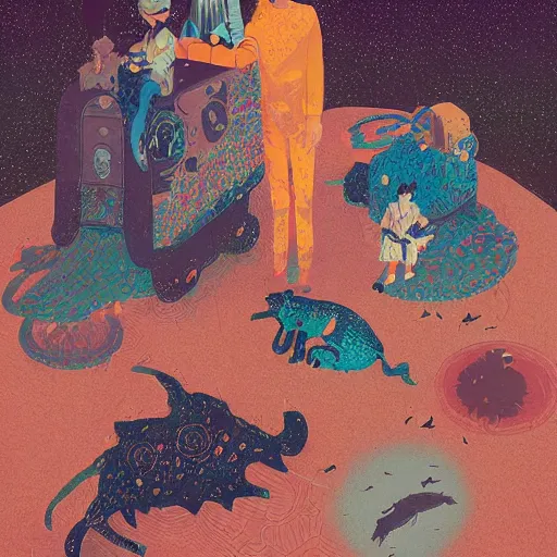 Image similar to Illustration of families by Victo Ngai and James Gilleard and Bruce Pennington