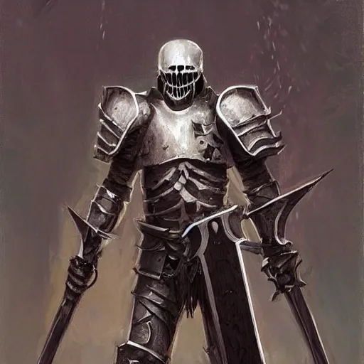 Image similar to skeleton knight with axe and shield, by greg rutkowski, magic the gathering