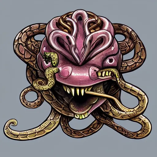 Prompt: torquoise fantasy fanged medusa, medusa head, snake heads, medusa head, snake heads, medusa head, snake tongue, snake tongue, snake eyes, hair made of snake eyes, fantasy game art, fantasy rpg, league of legends