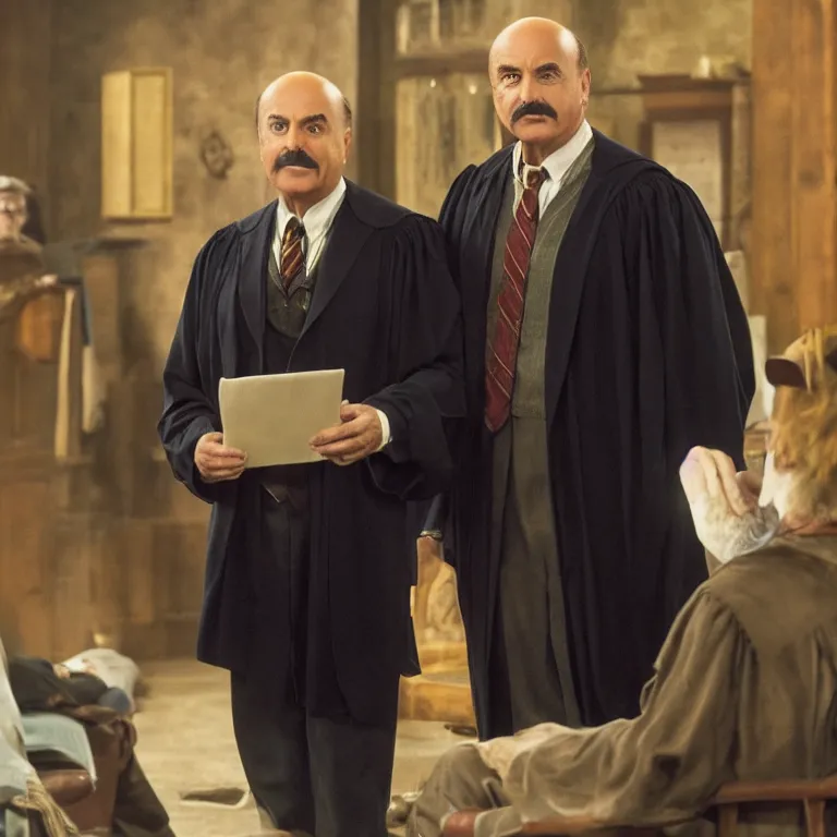 Image similar to Dr Phil as a professor in Harry Potter, film still