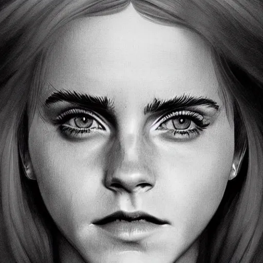 Image similar to Very funny Emma Watson looking like an old monkey, colorful painting on grey scale face, powerful , magic, thunders, dramatic lighting, intricate, wild, highly detailed, digital painting, artstation, concept art, smooth, sharp focus, illustration, art by artgerm and greg rutkowski and alphonse mucha, footage