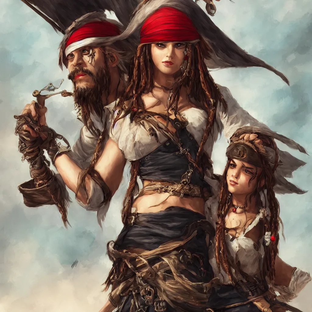 Prompt: pirate bae, trending on artstation, cover page