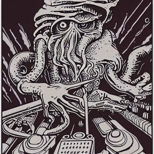 Prompt: cthulhu playing the synthesizer