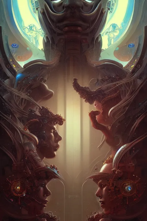 Image similar to gemini fantasy character portrait, ultra realistic, wide angle, intricate details, blade runner artifacts, highly detailed by peter mohrbacher, wayne barlowe, boris vallejo, hajime sorayama aaron horkey, gaston bussiere, craig mullins