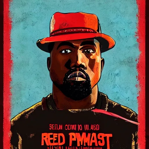 Prompt: portrait of kanye west in stephen bliss illustration red dead redemption 2 artwork of kanye west, in the style of red dead redemption 2 loading screen, by stephen bliss