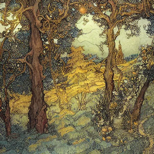 Prompt: Landscape, by Rebecca Guay.