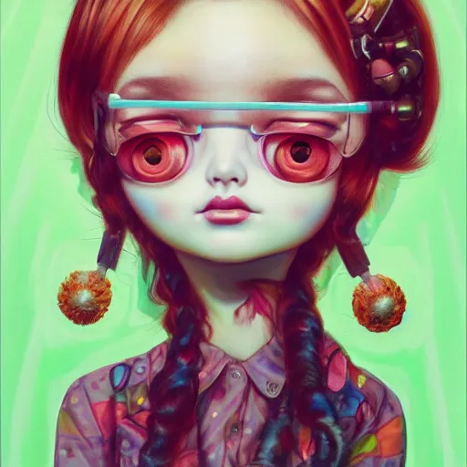 Prompt: Glitchpunk girl, painting by Mark Ryden and Artgerm and Margaret Keane and Yoshitomo Nara and Hikari Shimoda, detailed, 4K HD, trending on artstation