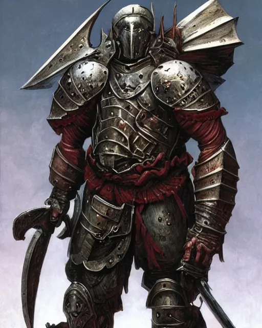 Image similar to a heavily armoured orc warrior by Thomas Cole and Wayne Barlowe