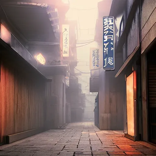 Image similar to a japanese alleyway in the style of blade runner 2049, volumetric lighting,