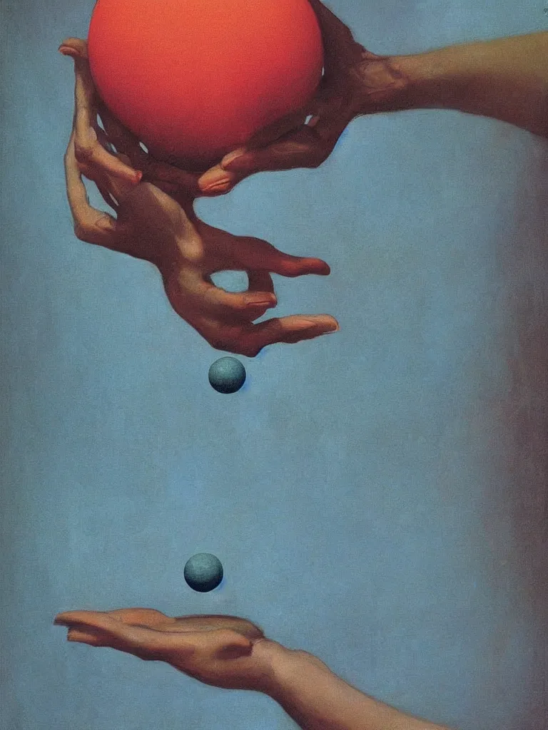 Image similar to woman catch a planet on her hand edward hopper and james gilleard, zdzislaw beksinski highly detailed