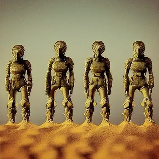 Prompt: “futuristic foot soldiers in formation, dune, epic, atmospheric, highly detailed, highly intricate, high definition”