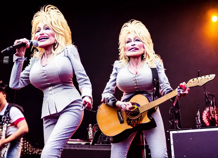 Image similar to photo still of dolly parton at the vans warped tour 2 0 1 8!!!!!!!! at age 3 6 years old 3 6 years of age!!!!!!!! stage diving into the crows, 8 k, 8 5 mm f 1. 8, studio lighting, rim light, right side key light