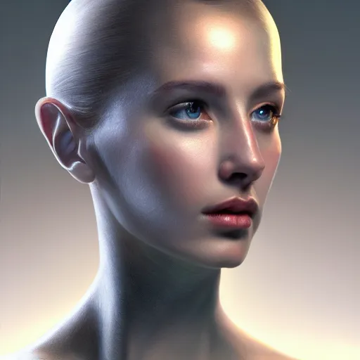 Prompt: female android, lifelike, portrait, highly detailed, digital painting, artstation, cinematic lighting, bloom n 4