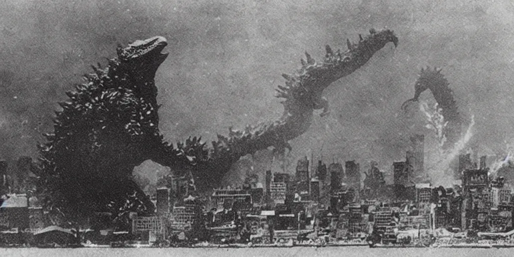 Image similar to “Godzilla attacking New York, 1900’s photo”