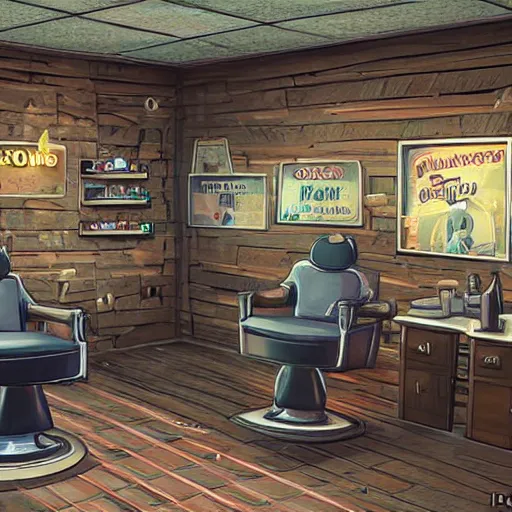 Image similar to A barbershop in the video game Disco Elysium