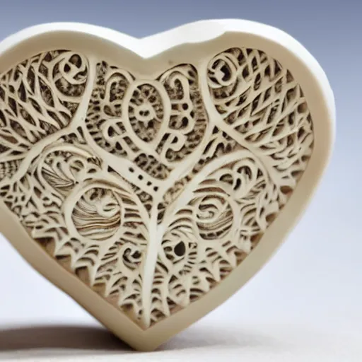 Prompt: intricate heart delicately carved into large block of ivory, c anon 5 d 5 0 mm lens