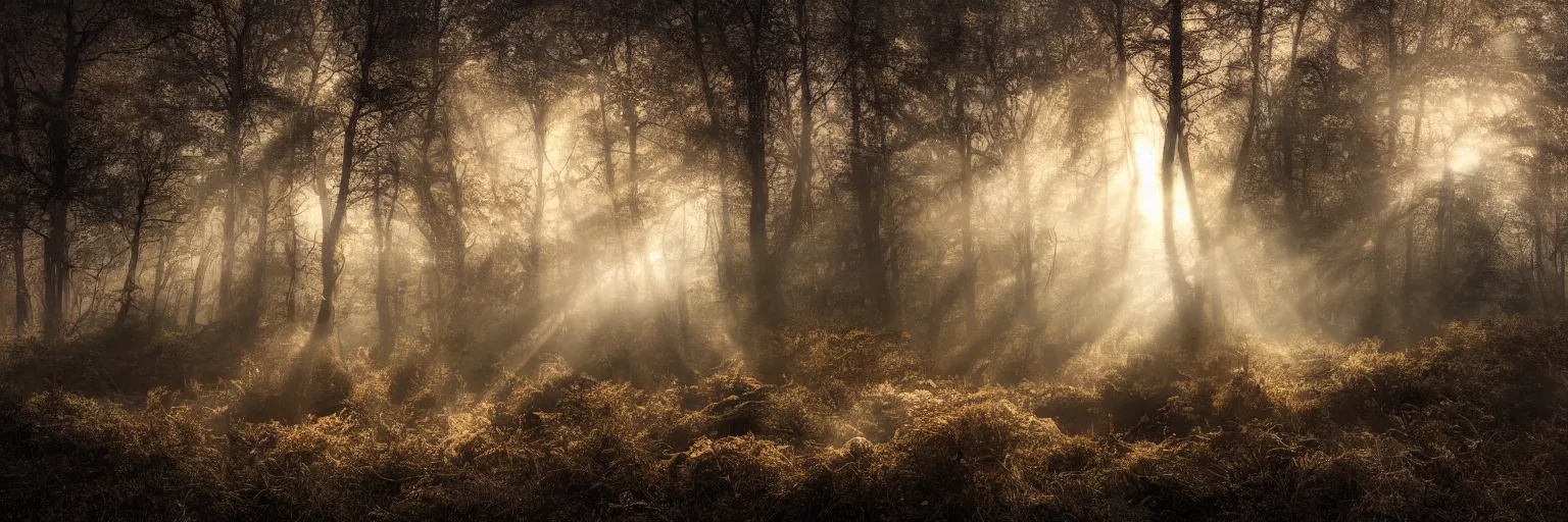 Image similar to planetary explosion, lost place photo, sunrays, mystic, mist, volumetric lights, wilderness, dirt, dramatic, cinematic, 8K, award winning photo,