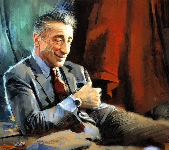 Image similar to a hyper-detailed painting of Robert DeNiro by Craig Mullins