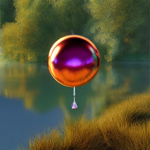 Image similar to A shiny gem floating over a lake by Jeff Easley, rendered in octane.