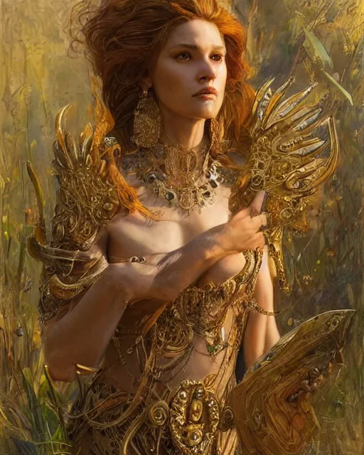 Image similar to highly detailed portrait of a majestic lioness queen in the form of a beautiful woman. d & d, art by donato giancola and ruan jia and carl larsson. trending on artstation, intricate details, energetic composition, golden ratio, concept art, illustration, elegant art