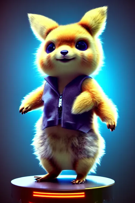 Image similar to high quality 3 d render cyberpunk very cute multicolor fluffy! quokka hybrid, highly detailed, vray smooth, in the style of detective pikachu, hannah yata charlie immer, dramatic blue light, low angle, uhd 8 k, sharp focus