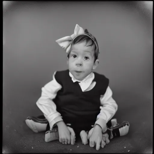 Image similar to photo of Alfalfa from Little Rascals, by Diane Arbus, black and white, high contrast, Rolleiflex, 55mm f/4 lens