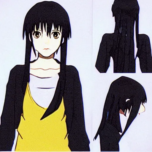 Prompt: lain iwakura from serial experiments lain yellow x shaped hairclip