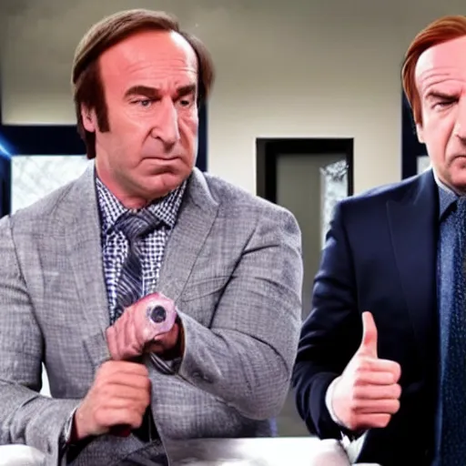 Prompt: Saul Goodman and Talking Ben in WWE Wrestlemania