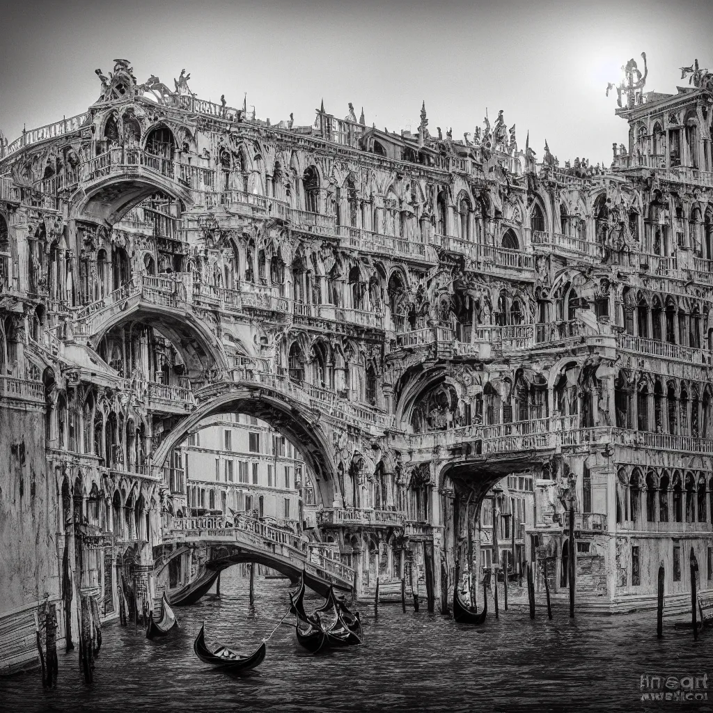 Image similar to venice bridges puzzle by piranesi, composition, cinematic, rule, grid