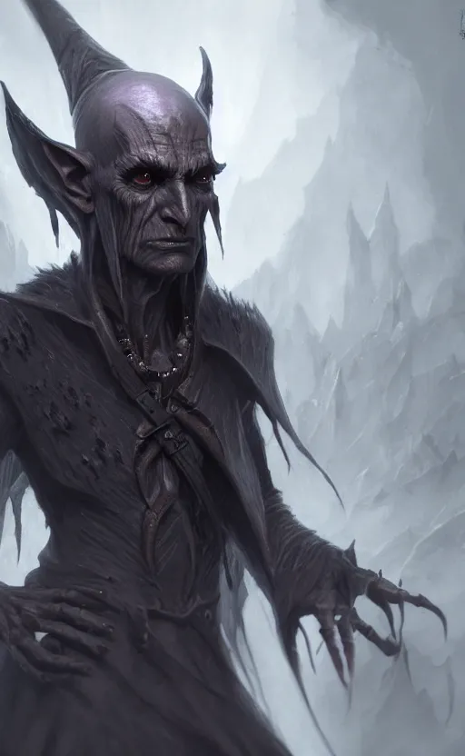 Image similar to legendary creepy dark elf wizard, highly detailed, d & d, fantasy, highly detailed, digital painting, trending on artstation, concept art, sharp focus, illustration, global illumination, ray tracing, realistic shaded, art by artgerm and greg rutkowski and fuji choko and viktoria gavrilenko and hoang lap